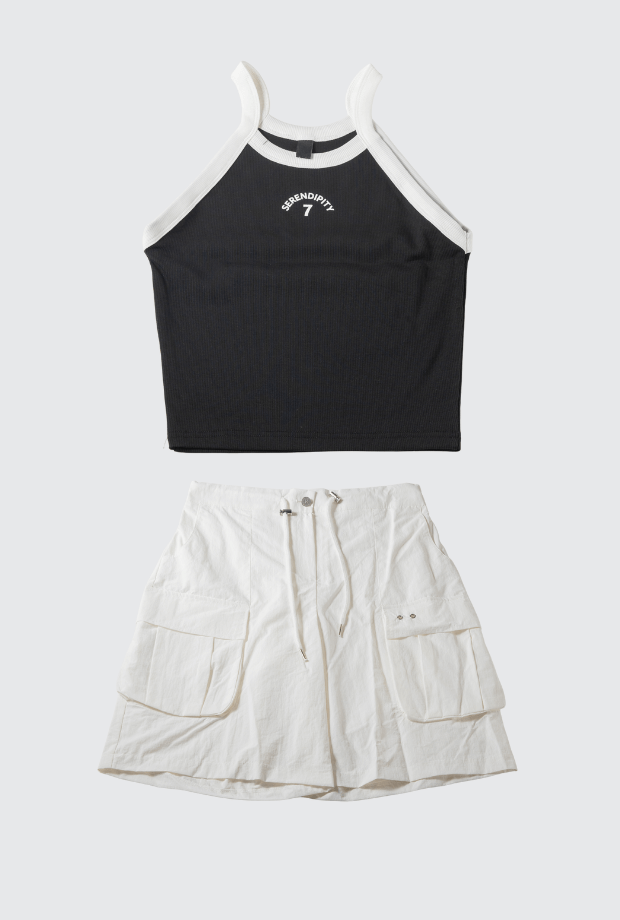 拼色繞頸式上衣+金屬孔百慕達短褲_PARREV250701_PARREV250704