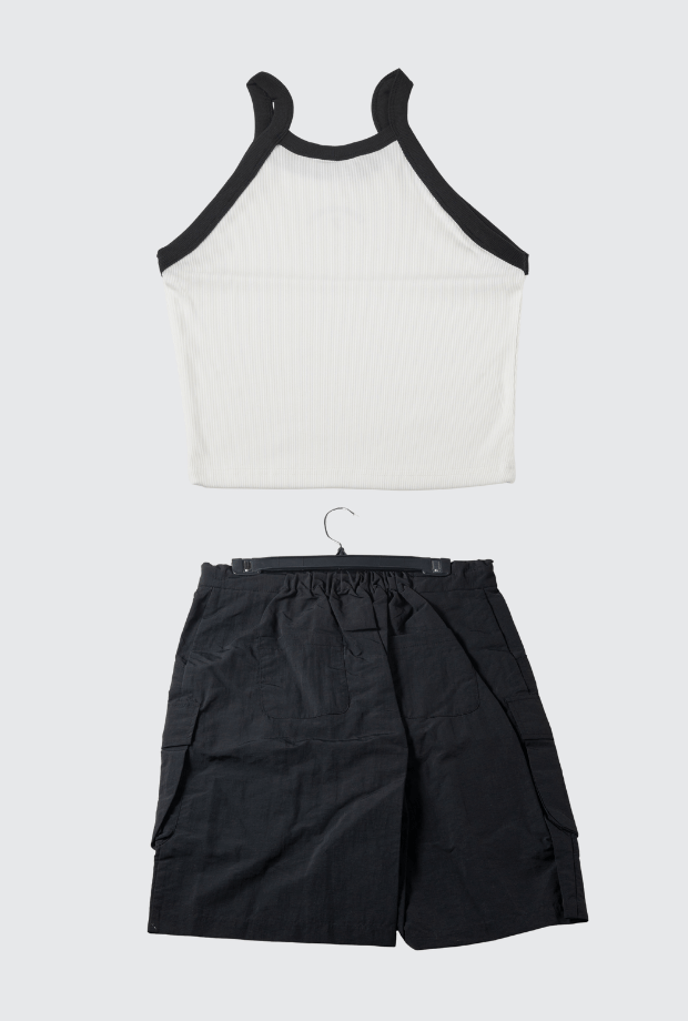 拼色繞頸式上衣+金屬孔百慕達短褲_PARREV250702_PARREV250703
